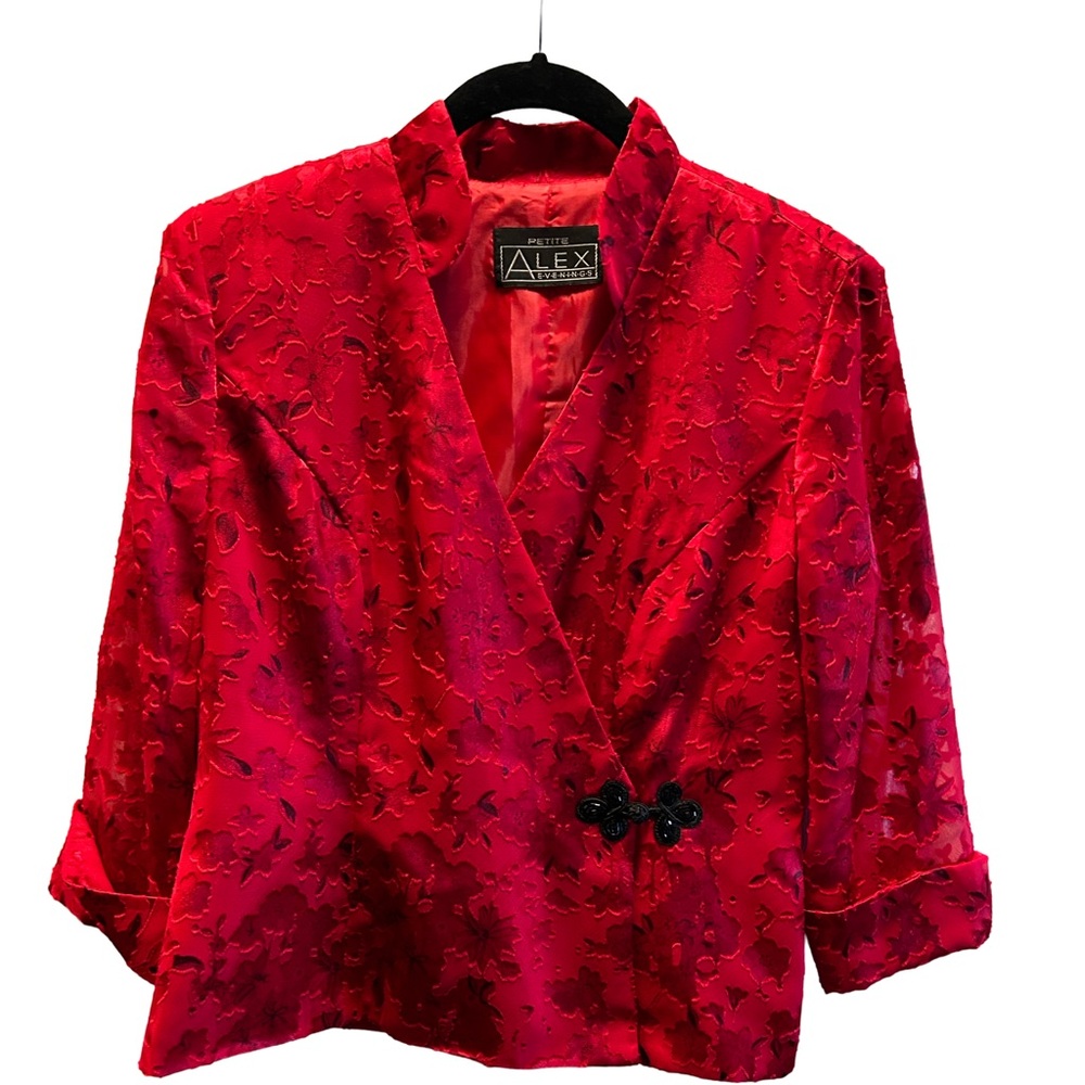 Alex Evenings Women's Floral Red Blazer